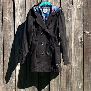 Roxy black hooded trench coat size small